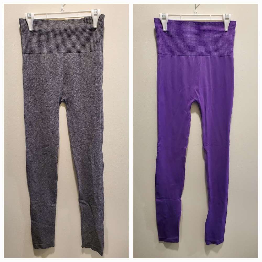 ZENANA OUTFITTERS | 2 Pairs Purple & Dark Grey Opaque Leggings in Size S/M